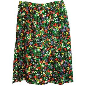Vintage Handmade A-line Skirt Black Floral & Cherry Pattern with Pockets